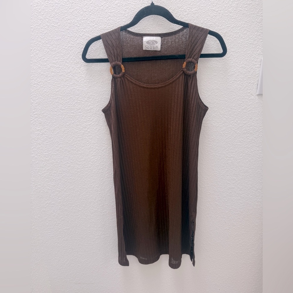 Brown Ribbed Swim Cover Up